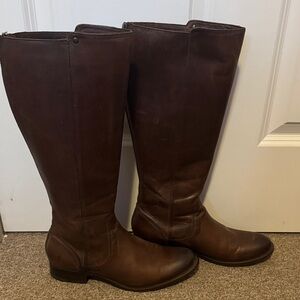 Frye Leather Sz 9 B Equestrian Calf High Melissa Tall Brown Boots Zip Up Back